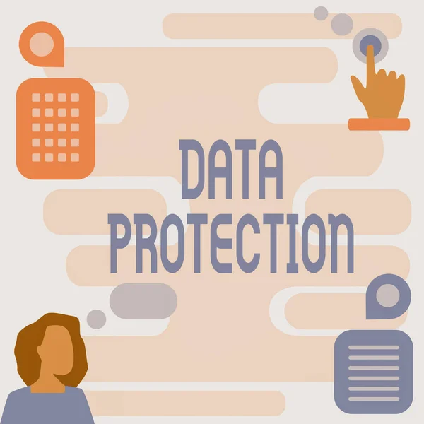 Schrijven met tekst gegevensbescherming. Conceptuele foto Bescherm IP-adressen en persoonsgegevens tegen schadelijke software Vrouw Innovatief denken leidende ideeën naar een stabiele toekomst. — Stockfoto