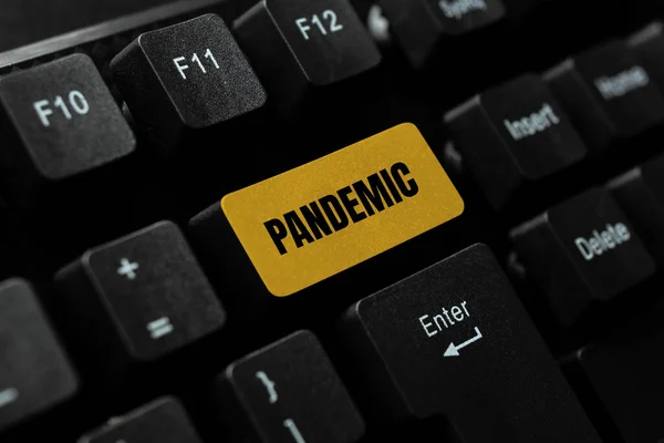 Konceptvisning Pandemi. Konceptfoto förekommer över ett stort område som påverkar en stor andel av befolkningen transkribera online röstinspelningar, skriva och spela in viktiga anteckningar — Stockfoto