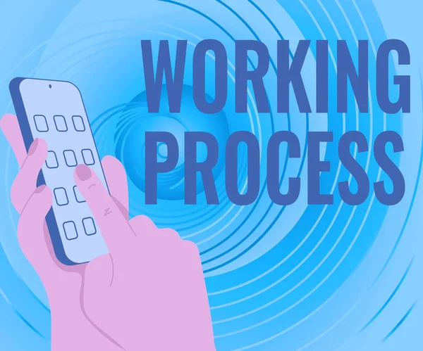 Правообладатель иллюстрации Working Process. Словосочетание Working Process Hands ("Рабочие руки") - кнопка нажатия технологической кнопки.. — стоковое фото