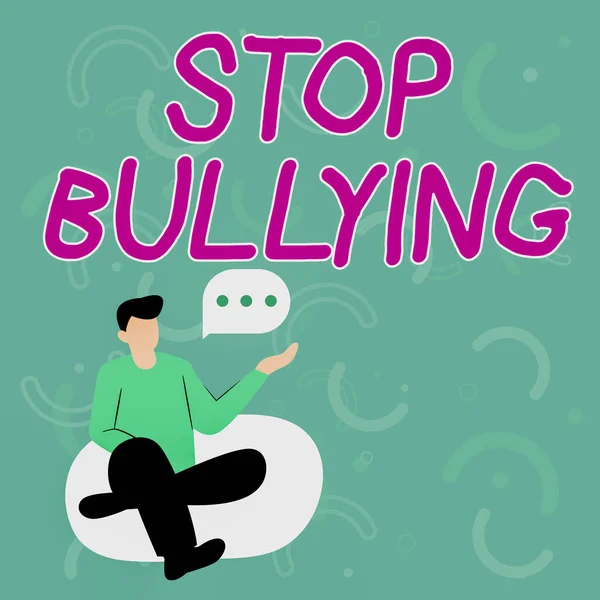 Texto presentando Stop Bullying. Concepto de negocio Lucha y elimina este comportamiento agresivo inaceptable Ilustración del empresario sentado en una silla de sofá suave Hablando. — Foto de Stock