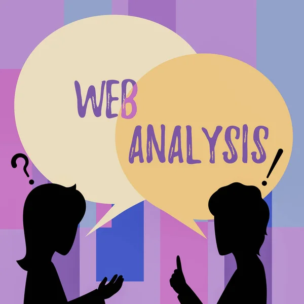 Konzeptionelle Darstellung von Webanalyse. Geschäftskonzept Webanalyse Paar Zeichnung mit Chat Cloud miteinander reden Ideen austauschen. — Stockfoto