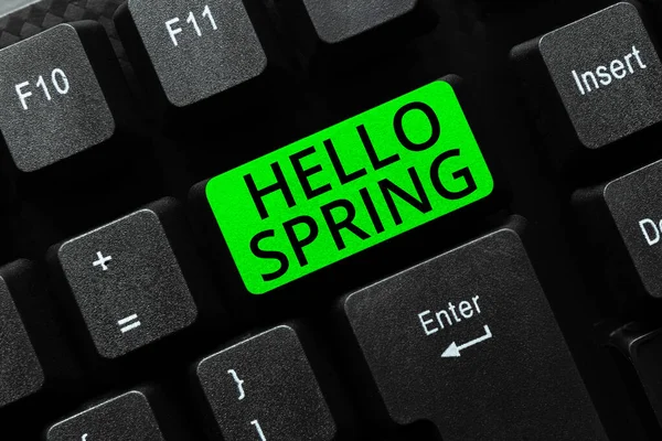 Υπογραφή εμφάνισης Hello Spring. Business overview greeting greeting for the fresh plants and blooming flowers season Περίληψη Δημιουργώντας Online υπηρεσίες δακτυλογράφησης, Μαθαίνοντας κώδικες προγράμματος υπολογιστών — Φωτογραφία Αρχείου