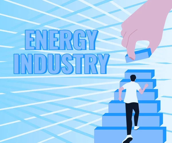 Texto que muestra inspiración Industria Energética. Conceptual photo industries involved in the production and sale of energy Gentleman Climbing Up Stair Case Trying To Reach Goals Defining Progress. — Foto de Stock