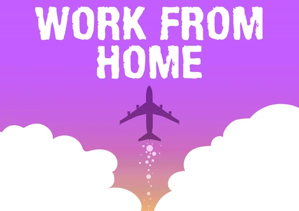 Inspiración mostrando signo de trabajo desde casa. El trabajo del concepto del Internet de la ilustración casera del avión que lanza rápidamente hacia arriba a los cielos. —  Fotos de Stock
