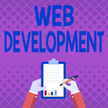 Metin Web Geliştirmesi yazılıyor. İş konsepti Web Geliştirme İş Ortaklığı Pano Raporlarını Kalemle Belgeleme.