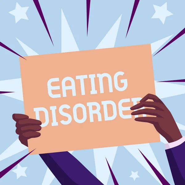 Text showing inspiration Eating Disorder. Internet Concept characterized by abnormal or disturbed eating habits Hands Holding Paper Showing New Ideas Surrounded With Stars. — Stock Photo, Image