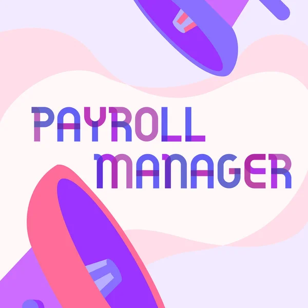 Texto que muestra inspiración Payroll Manager. escaparate de negocios Mantiene la información de nómina mediante el diseño de sistemas Par De Megáfono Dibujo Hacer Anuncio En Chat Cloud. — Foto de Stock