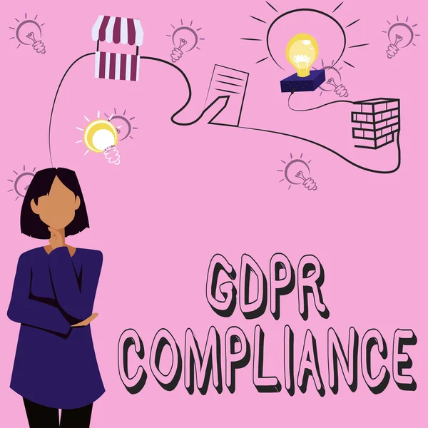 Handschrifttekst Gdpr Compliance. Woord voor bescherming en privacy van de Europese Unie, waarin de innovatieve ideeën van vrouwen voor een stabiele toekomst worden uiteengezet. — Stockfoto