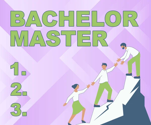 Έμπνευση δείχνει σημάδι Bachelor Master. Word Written on A advanced degree completed after bachelor s is degree Συνάδελφοι αναρρίχηση προς τα πάνω. — Φωτογραφία Αρχείου