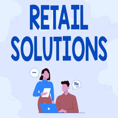 Perakende Çözümleri 'ni gösteren bir tabela. Daha fazla satış ve müşteri memnuniyeti ortaklarının Yetenek Geliştirme Stratejileri İçin Yeni Fikirler Paylaşması süreci için kelime.