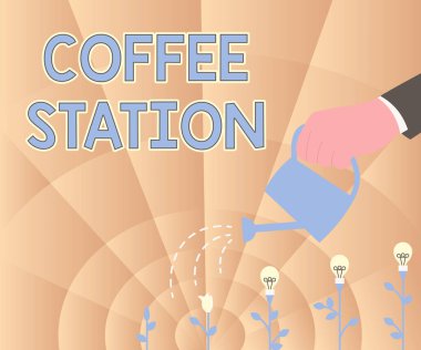 Kavramsal manşet Kahve İstasyonu. İş yaklaşımı, sıcak içeceklerin sunulduğu küçük, gayri resmi bir restoran El Tutma Suyunu Sulama Tesisleri En Yeni Proje Fikirlerini Yeşertiyor.