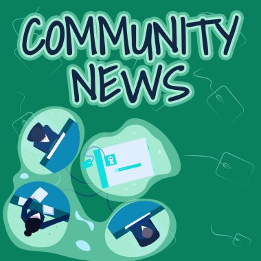 Kavramsal gösterim Toplum Haberleri. İş fikri haberleri genellikle şehir mahallelerine odaklanıyor. Meslektaşlar Ofis Görüşmeleri Yeni Proje Planını Gösteren Düşünceler Toplanıyor.