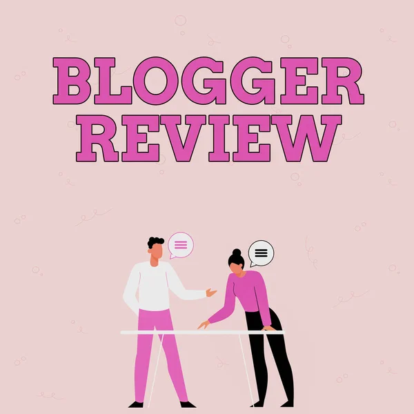 Inspiration visar tecken Blogger Review. Affärsidé att göra en kritisk omprövning och sammanfattning av en blogg Partners dela nya idéer för kompetensutveckling Arbetsstrategier. — Stockfoto