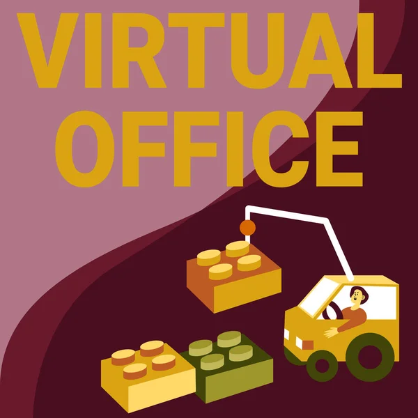 Вдохновение показывает знак Виртуальный офис. Обзор бизнеса Virtual Office Man In Crane Moving Around Blocks Presenting New Ideas. — стоковое фото