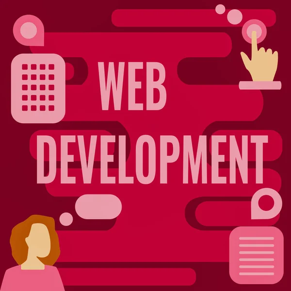Visualizzazione concettuale Sviluppo Web. Panoramica aziendale Web Development Donna Pensiero innovativo Idee guida verso un futuro stabile. — Foto Stock