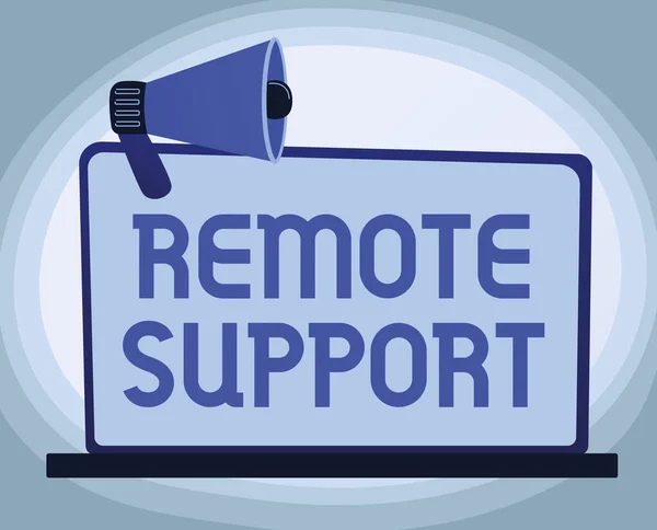 Text sign showing Remote Support. Business approach help endusers to solve computer problems and issues remotely Illustration Of Megaphone On Blank Monitor Making Announcements. — Stock Photo, Image