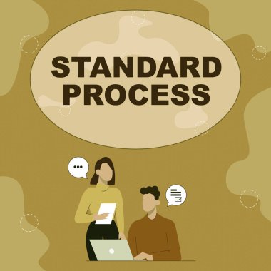 Standart Süreç 'i gösteren bir işaret. Yetenek Geliştirme Stratejileri İçin Yeni Fikirler Paylaşan son ürün kalitesi ortaklarıyla eşleştirilmek üzere tasarlanmış kavramsal fotoğraf kuralları.