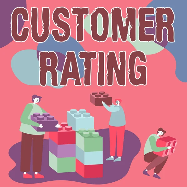 Σήμα κειμένου που δείχνει Customer Rating. Επισκόπηση επιχειρήσεων Κάθε σημείο των πελατών ενισχύει την εμπειρία Συνάδελφοι Εμφάνιση κύβου Εκπροσωπώντας Ομαδική Εργασία Συζητώντας Μελλοντικό Έργο. — Φωτογραφία Αρχείου