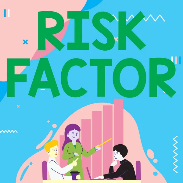 Inspiration showing sign Risk Factor. Concept meaning Characteristic that may increase the percentage of acquiring a disease Lady Drawing Explaining To Her Teammate Process Steps. — Stock Photo, Image