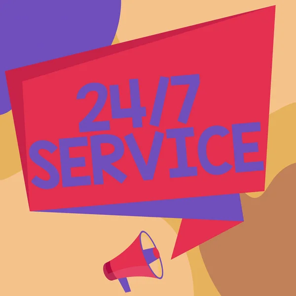 Text caption presenting 24 Or 7 Service. Business approach service that is available any time and usually every day Megaphone Drawing Speaking To Chat Box Making Announcement. — Stock Photo, Image