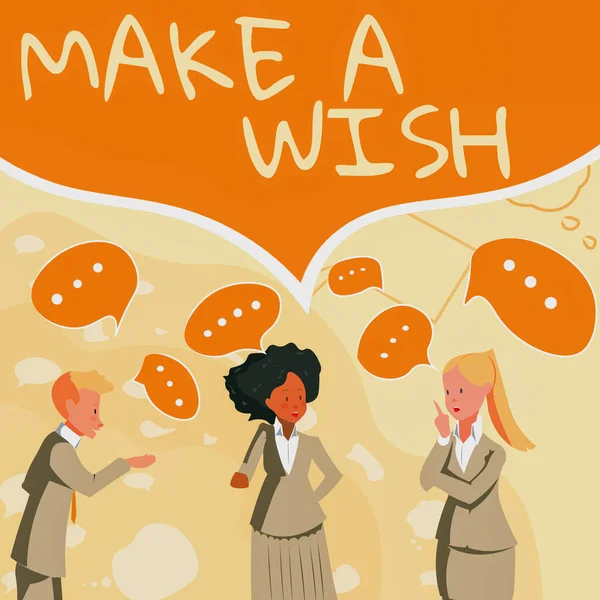 Text schreiben Make A Wish. Word Written on To have dreams desishes about future events Be positive Illustration Of Partners Building New Wonderful Ideas for Skills Improvement. — Stockfoto