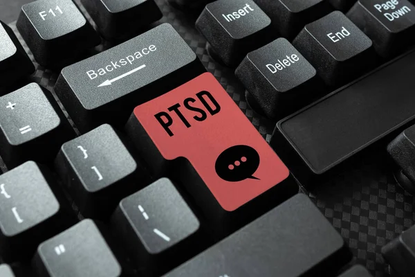 Handskrivarskylt Ptsd. Business showcase Post Traumatiskt stressyndrom Psykisk sjukdom Trauma Rädsla Depression Skriva online Forskning Text Analys, transkribera inspelad röst E-post — Stockfoto