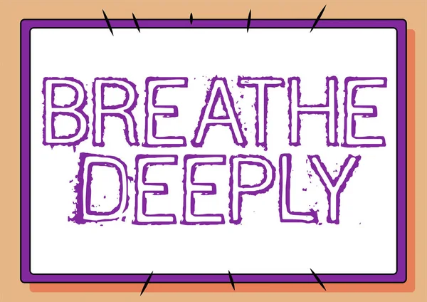 Podpis konceptualny Oddychaj głęboko. Koncepcja oznacza, aby wziąć dużo powietrza do płuc wdech w pełni Line Illustrated tła z różnych kształtach i kolorach. — Zdjęcie stockowe
