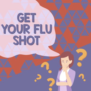 El yazısı metni Grip aşını ol. İş genel bakış Aşıyı gribe karşı korumak için Yeni Beyin Fırtınası Yeni Çözümleri Soru İşaretleriyle çevrili.