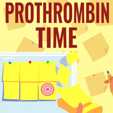 Kavramsal ekran Prothrombin Zamanı. Kan pıhtısı oluşturma yeteneğinizi değerlendirmek için kelime. Arkaplan Yapışkan Notlar Elleri Yazma Hedefleri Belirlemiş Kağıt Sunar.