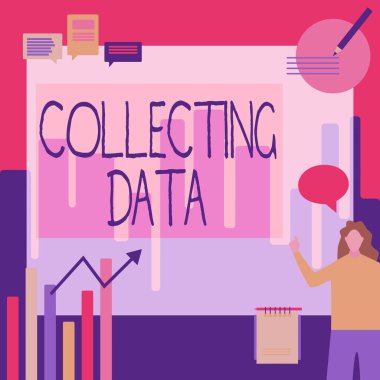 Kavramsal Görüntü Toplama Verisi. İş dünyası fikri. İlgili iş kadınlarının değişkenleri hakkında bilgi toplamak ve ölçmek. Günlük Ayakta Durma Çizelgeleri ve Yeni Harika Fikirler.