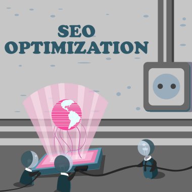 İlham veren Seo Optimizasyonunu gösteren metin. İnternet sitesinin ya da Yeni Teknolojik Başarılar Oluşturan Küresel Fikirler 'in İnternet' te görünürlüğünü etkileyen ticari gösteri süreci.