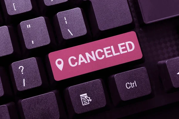 문자 캡처는 Canceled 이 다. 새로운 제품 키 콘셉트에 들어가기로 계획되거나 예상되는 어떤 것을 하지 않기로 결정하는 것, 영화 자막 소프트웨어 타이 팅 — 스톡 사진