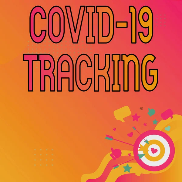 Konceptvisning Covid 19 Tracking. Internet Concept Utmärkande process för eventuella smittade individer Presentera Meddelande Slå Target Concept, Abstrakt tillkännage Mål — Stockfoto