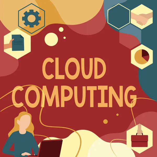 Koncepční titulek Cloud Computing. Word for use a network of remote servers hosted on the Internet Woman Innovative Thinking Leading Ideas Towards Stable Future. — Stock fotografie