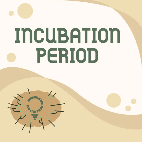 Señal de escritura a mano Período de incubación. Palabra escrita a tiempo transcurrido a partir de exponerse a un agente infeccioso Dibujo de la bombilla con múltiples líneas al lado del espacio vacío de escritura. — Foto de Stock
