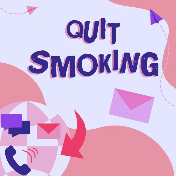 Teksten weergeven Stoppen met roken. Zakelijke aanpak van het stopzetten van tabak en andere rokers Internet Network Drawing With Colorful Messaging S. — Stockfoto