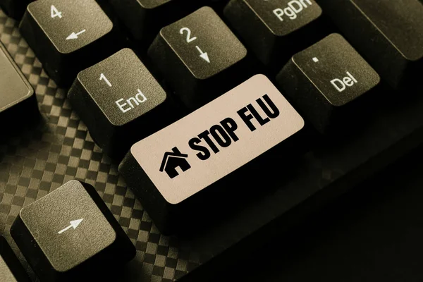 Writing displaying text Stop Flu. Concept meaning Treat the contagious respiratory illness caused by influenza virus Editing New Story Title, Typing Online Presentation Prompter Notes — Stock Photo, Image