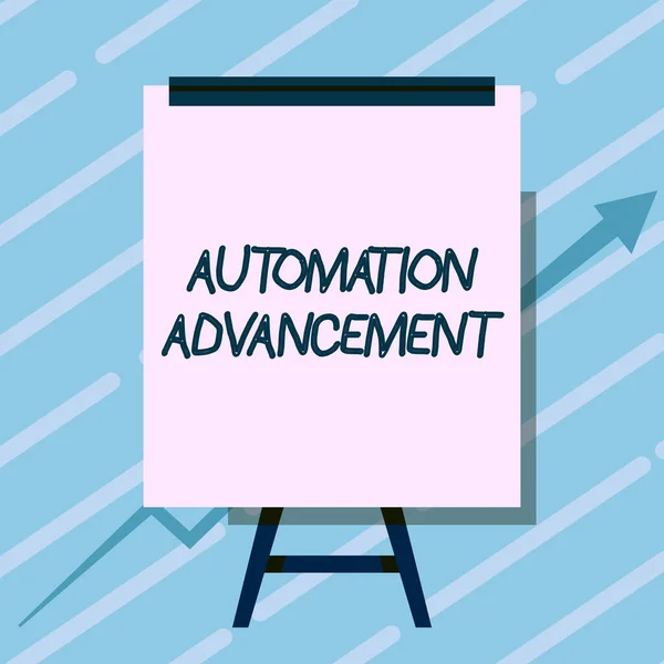 Sign displaying Automation Advancement. Business showcase application of machines tasks once performed humans Whiteboard Drawing With Arrow Going Up Presenting Growing Graph. — Stock Photo, Image