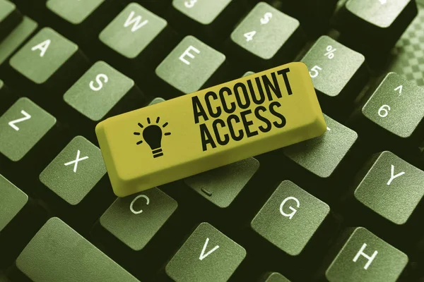 Writing displaying text Account Access. Concept meaning full privilege for the owners to manage their personal data Typing Online Tourist Guidebook, Searching Internet Ideas And Designs — Stock Photo, Image