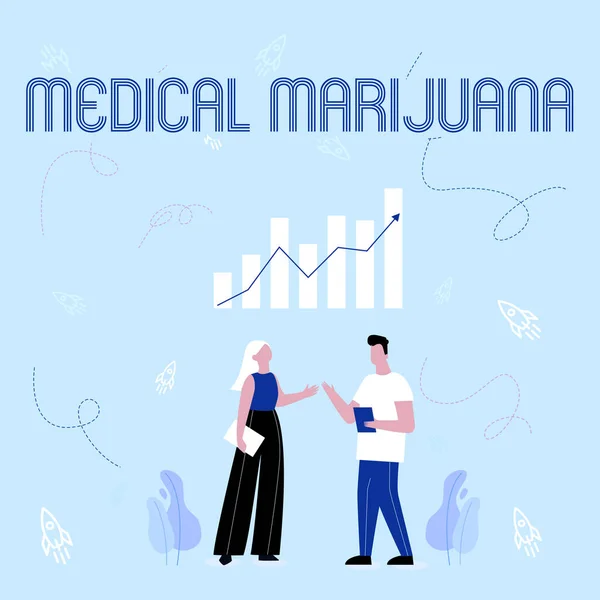 Text sign showing Medical Marijuana. Business idea recommended by examining as treatment of a medical condition Illustration Of Partners Sharing Wonderful Ideas For Skill Improvement.