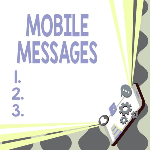 Text sign showing Mobile Messages. Conceptual photo the act of composing and sending electronic messages Mobile Drawing Sharing Positive Comments And Good Speech Bubble — Stock Photo, Image