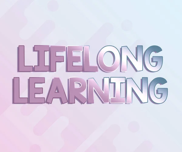 Pisanie tekstu "Uczenie się przez całe życie". Koncepcja oznaczająca poszukiwanie wiedzy z powodów osobistych lub zawodowych Linia Ilustrowane tła z różnymi kształtami i kolorami. — Zdjęcie stockowe