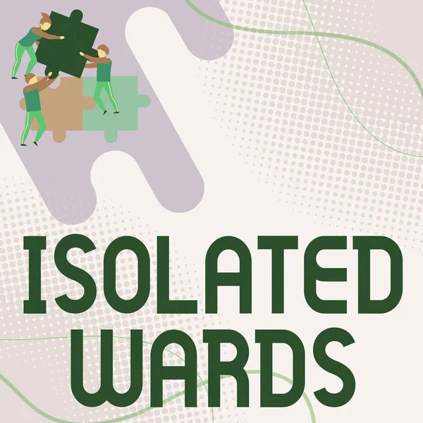 Tekst bijschrift met Isolated Wards. Zakelijk concept ver weg van plaatsen of het tonen en hebben van minimaal contact Team Holding Jigsaw Pieces Helpen elkaar om het probleem op te lossen. — Stockfoto