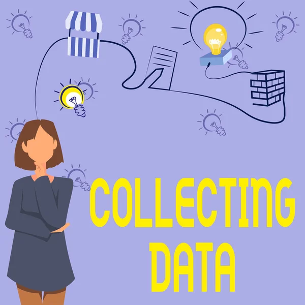 Inspiration showing sign Collecting Data. Word Written on Gathering and measuring information on variables of interest Woman Innovative Thinking Leading Ideas Towards Stable Future. — Stock Photo, Image