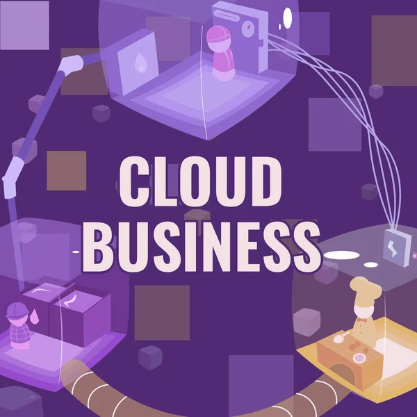 Text bildtext som presenterar Cloud Business. Konceptuell foto computing som bygger på delade datorresurser Sammanfogade bås som tillhandahåller nödvändiga arbetsplatsresurser. — Stockfoto