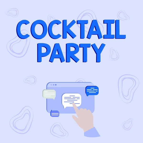 Cartello che mostra Cocktail Party. Concetto che significa festa formale con bevande alcoliche di solito in prima serata Visualizzazione della mano Grafico Crescita Indicazione Web Browser Schermo. — Foto Stock