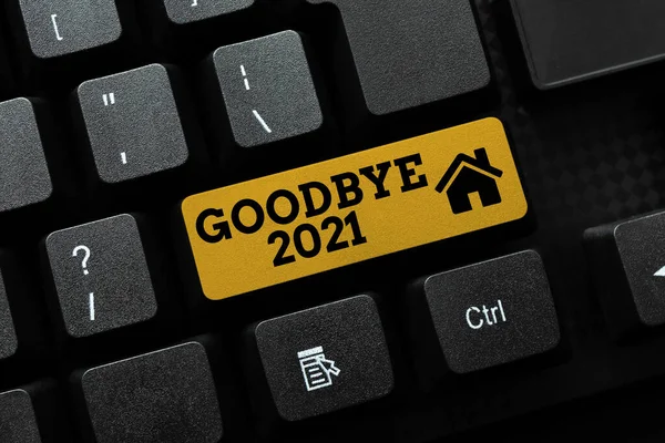 Text caption presenting Goodbye 2021. Concept meaning welcoming and celebrating a happy new year and hello 2022 Transcribing Online Voice Recordings, Typing And Recording Important Notes — Stock Photo, Image