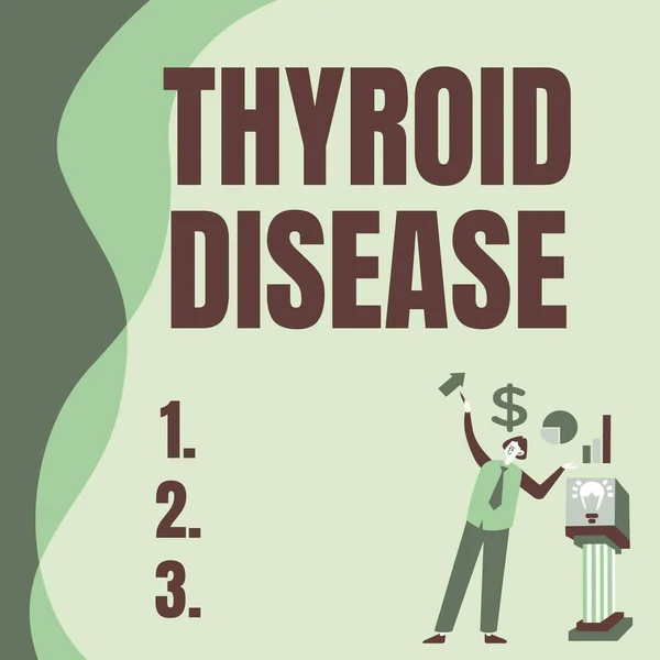 Conceptual display Thyroid Disease. Conceptual photo the thyroid gland fails to produce enough hormones Manstanding Alone Presenting Charts And New Financial Ideas With Podium.