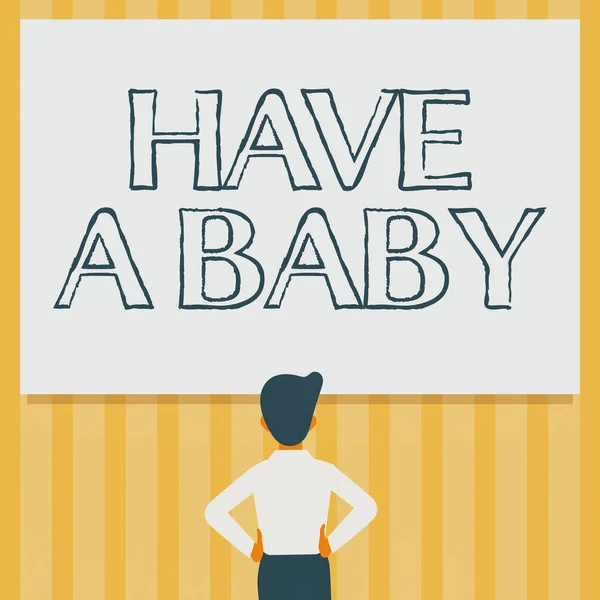 Концептуальный дисплей Have A Baby. Деловой подход Советы забеременеть и иметь ребенка Рекомендация Мужчина рисовал стоя руки и бедра глядя на пустую белую доску. — стоковое фото