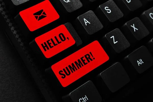 Fogalmi felirat Hello, Summer. Üzleti koncepció köszöntés az év forró évszakában Absztrakt Gépelési Licenc Megállapodás, Online Referencia Könyv létrehozása — Stock Fotó